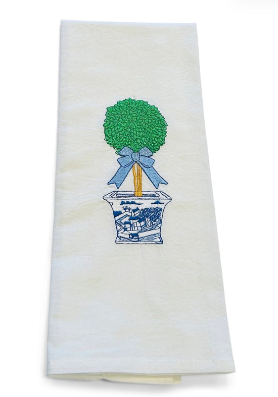 Chinoiserie Topiary with Blue Bow Dish Towel