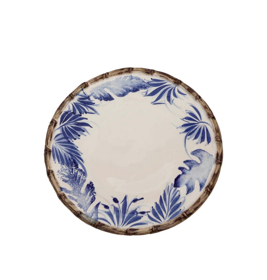 Compagnia Dessert Plate, Blue Leaves w/ Bamboo, Small, Set of 4