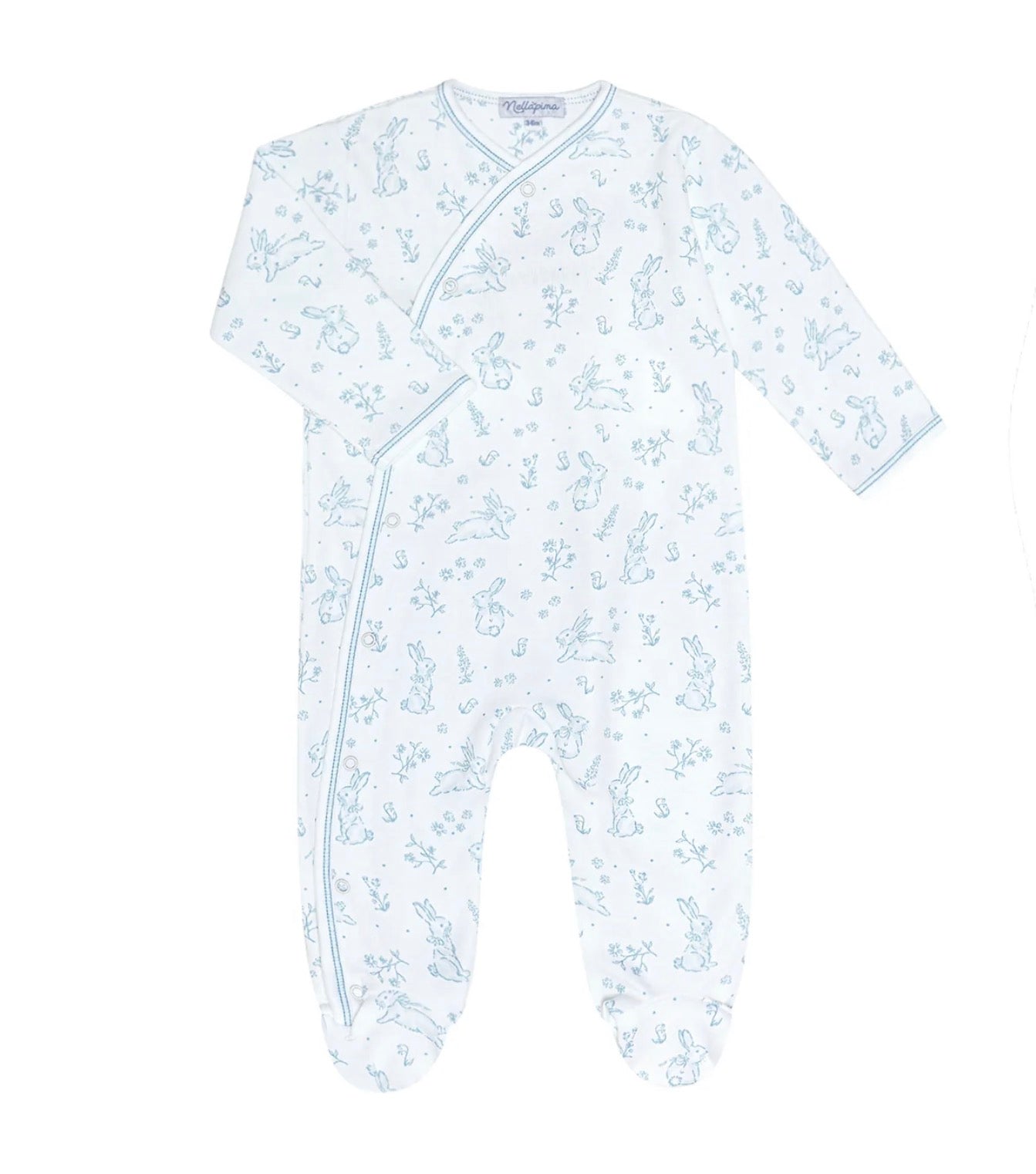 Blue Bunny Toile Crossover Footie