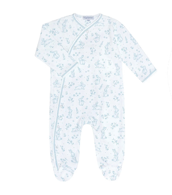 Blue Bunny Toile Crossover Footie