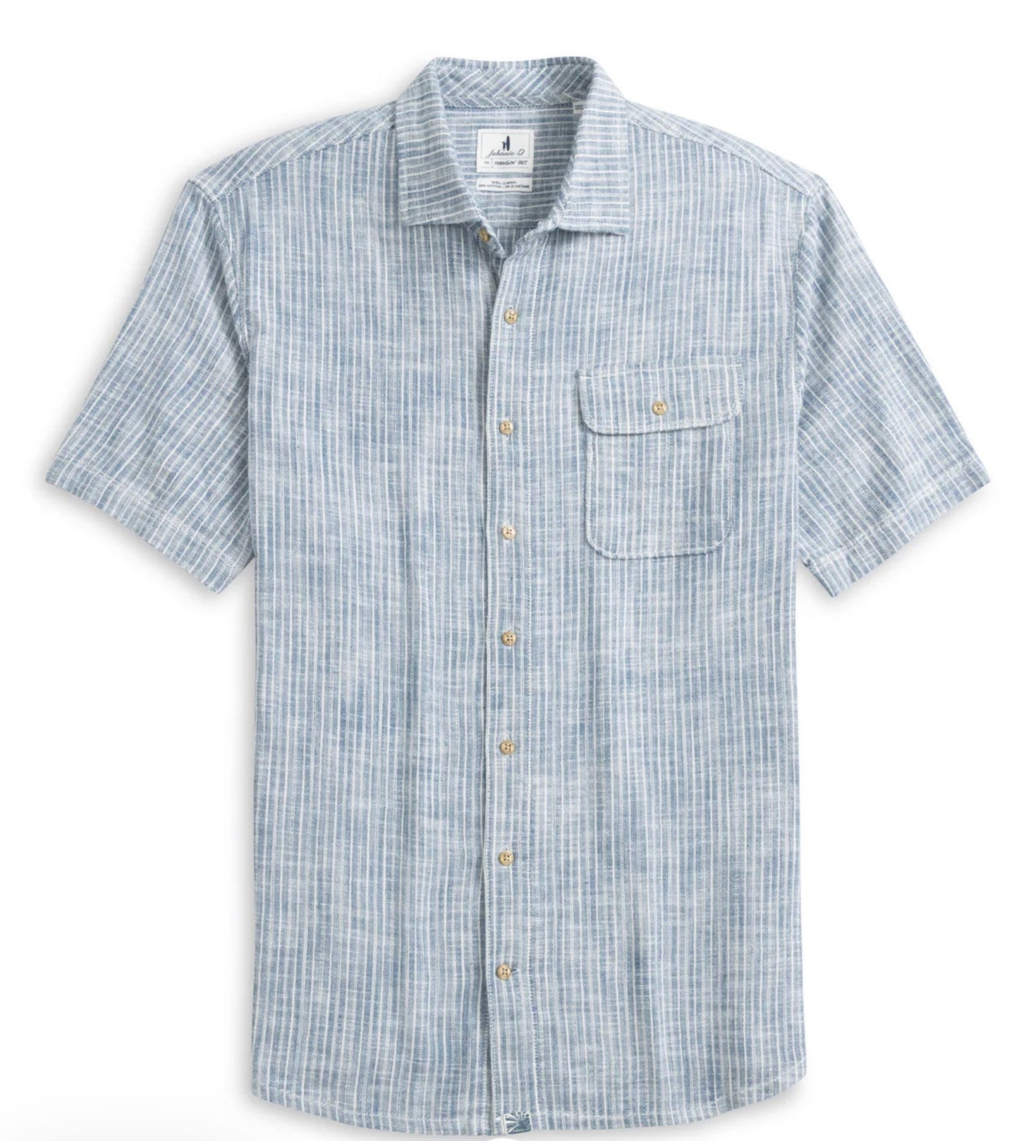 Johnnie-O Ennis Hangin' Out Stripe Short Sleeve Stretch Cotton Button-Up Shirt: Indigo
