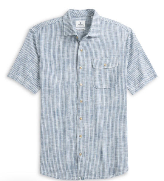 Johnnie-O Ennis Hangin' Out Stripe Short Sleeve Stretch Cotton Button-Up Shirt: Indigo