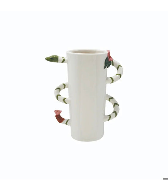 6-3/4"Lx8-1/4"H Stoneware Vase w 3D Snake