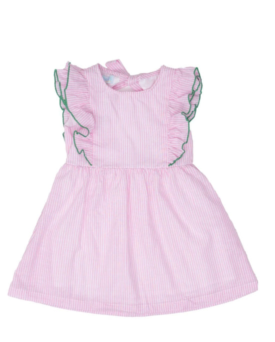 Faye Pink Stripe With Green Trim Dress