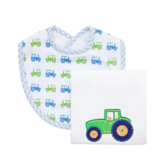 Tractor Basic Bib and Burp Box Set