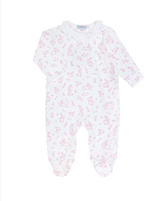 Pink Bunny Toile Crossover Footie