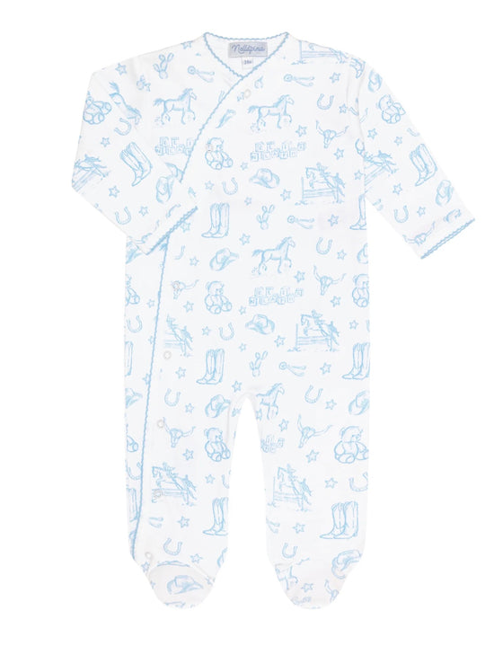 Blue Lone Star Toile Print Crossover Footie