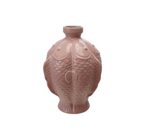 6-1/4" Round x 8-1/2"H Pink Fish Vase