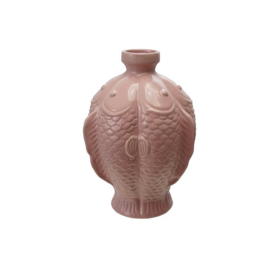 6-1/4" Round x 8-1/2"H Pink Fish Vase