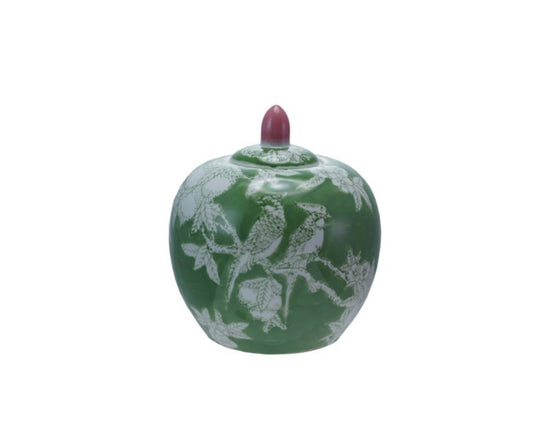 7"Round x 8-1/4"H Pink and Green Stoneware