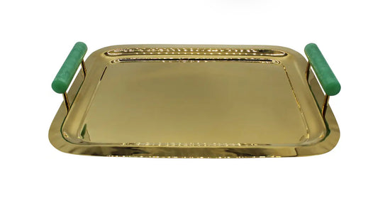 Gold tray with Green Resin Handles