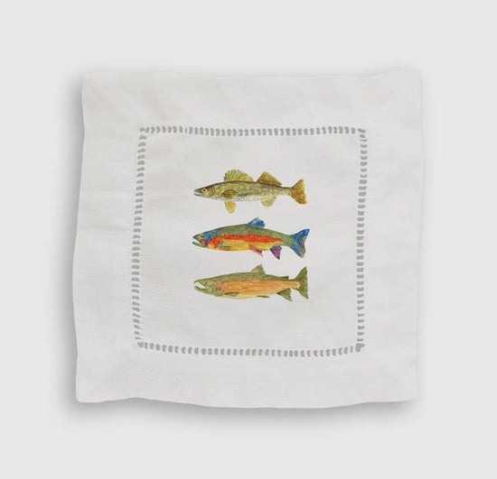 Lake Fish Linen Cocktail Napkin Set of 4
