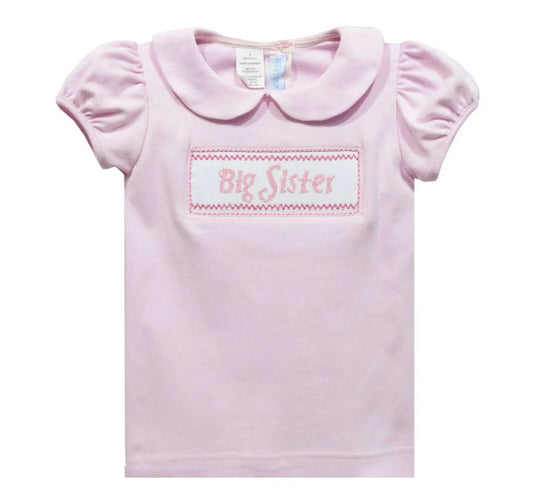 Big Sister Smocked Pink Short Sleeve Peter Pan Collar Blouse
