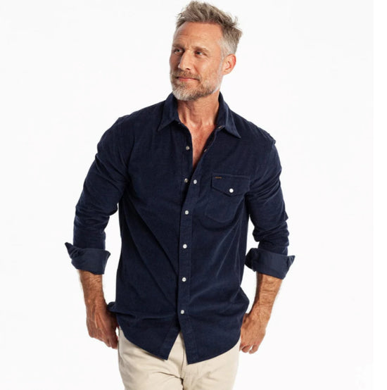 Long Sleeve Corduroy Pearl Snap-Navy