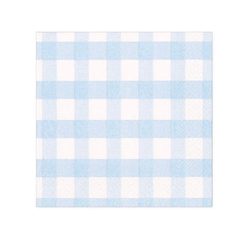 Gingham Paper Cocktail Napkins in Light Blue