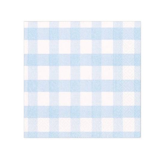 Gingham Paper Cocktail Napkins in Light Blue