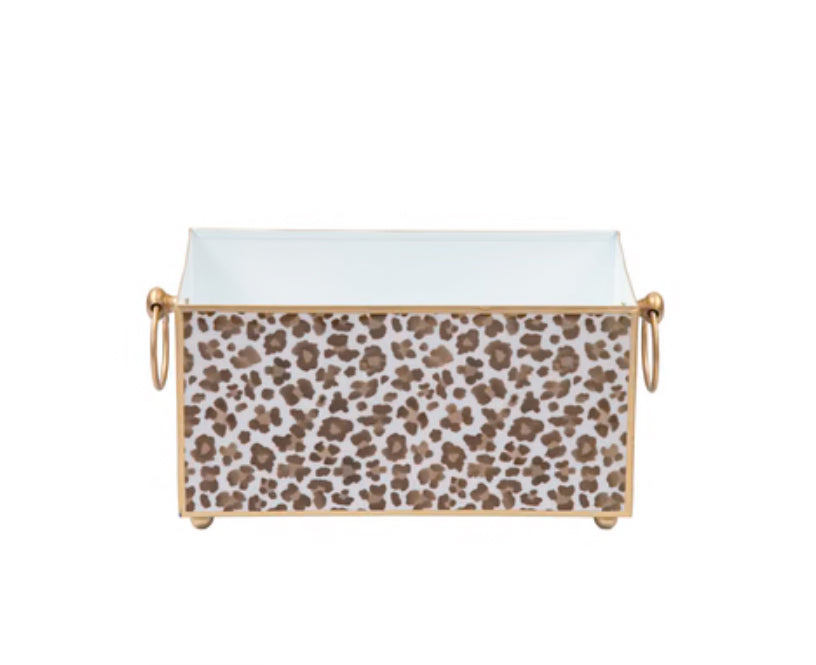 Leopard Cream Rectangular Metal Cachepot Planter For Bedroom, Office, Kitchen Or Living Room
