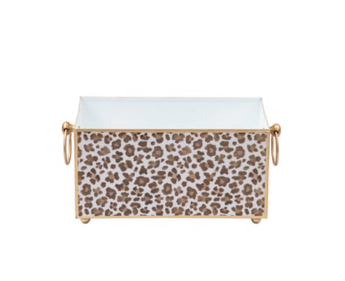 Leopard Cream Rectangular Metal Cachepot Planter For Bedroom, Office, Kitchen Or Living Room