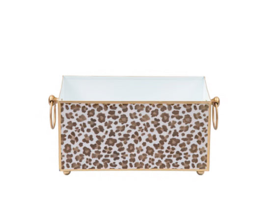 Leopard Cream Rectangular Metal Cachepot Planter For Bedroom, Office, Kitchen Or Living Room
