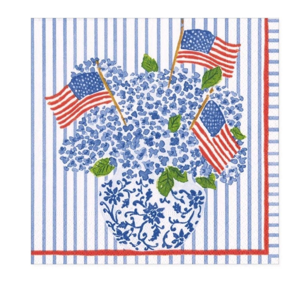 Flags and Hydrangeas Paper Cocktail Napkins