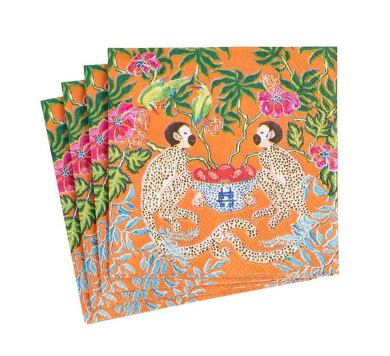 Monkeys Paper Cocktail Napkins in Orange