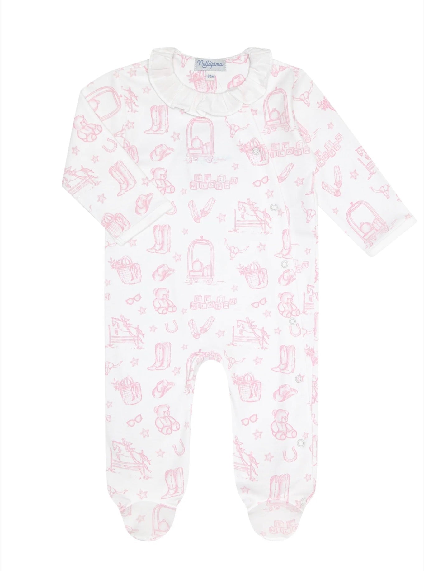 Pink Lone Star Toile Print Crossover Footie