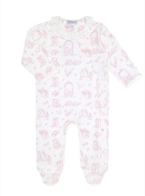 Pink Lone Star Toile Print Crossover Footie