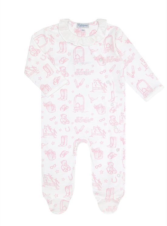 Pink Lone Star Toile Print Crossover Footie