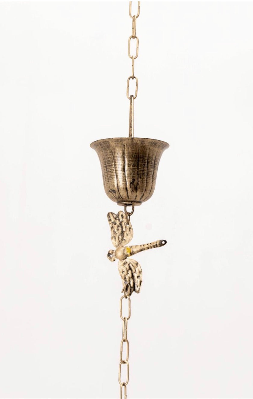 Gold Dragonflies Rain Chain