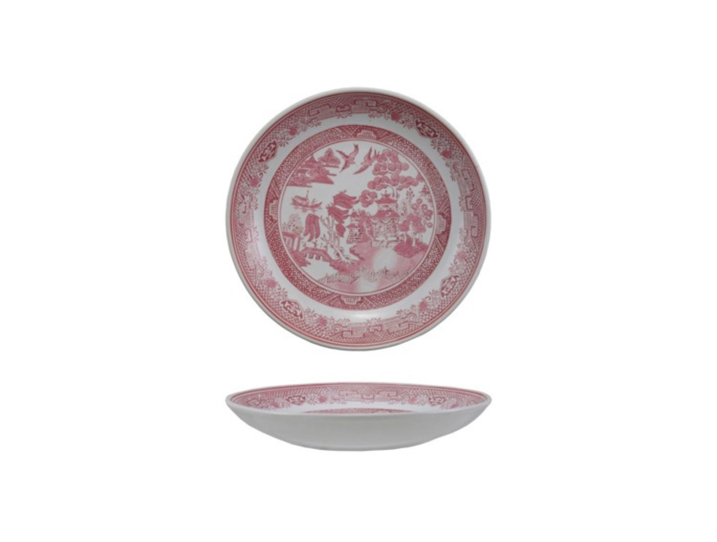 14" Round Hand-Stamped Pink Stoneware Plate