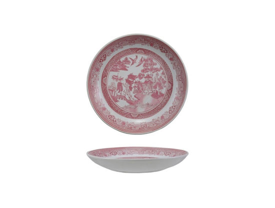 14" Round Hand-Stamped Pink Stoneware Plate