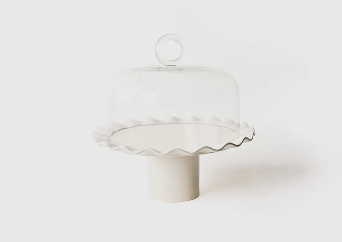 Signature White Ruffle Large Cake Stand with Glass Dome