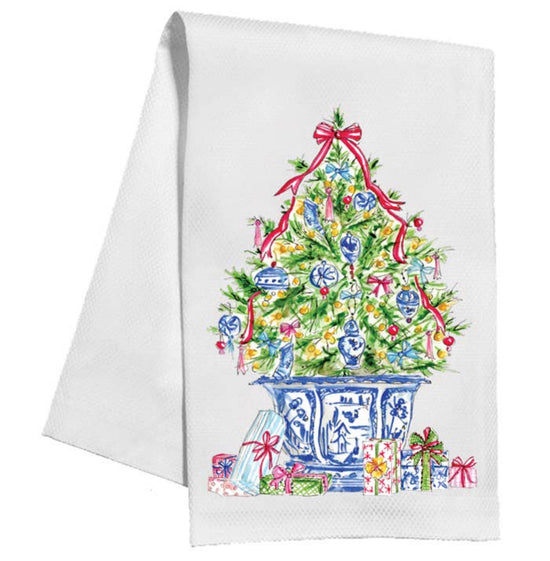 Christmas Tree with Blue Chinoiserie Ornaments Kitchen Towel
