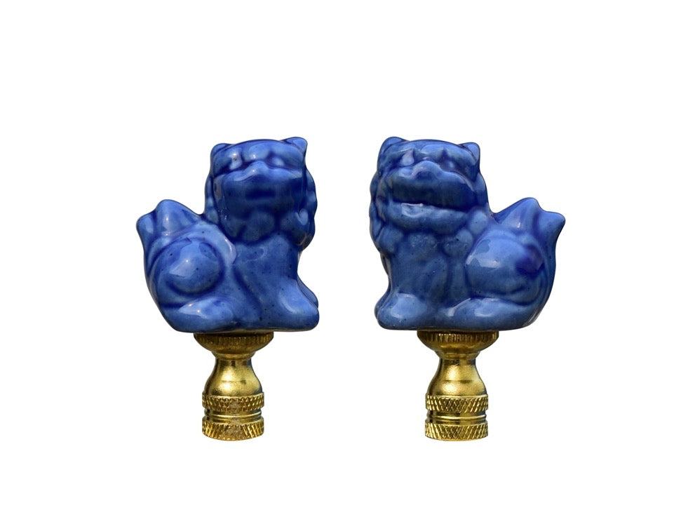 Pair of Blue Food Dog Finials
