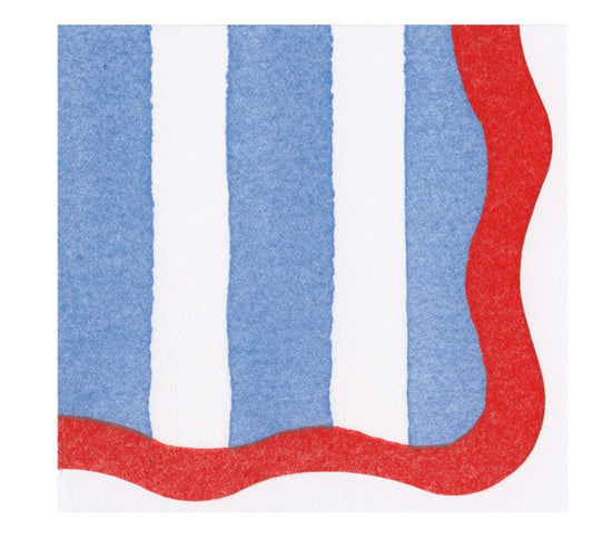 Cafe Stripe Scallop Blue/Red Paper Linen Die Cut Napkin