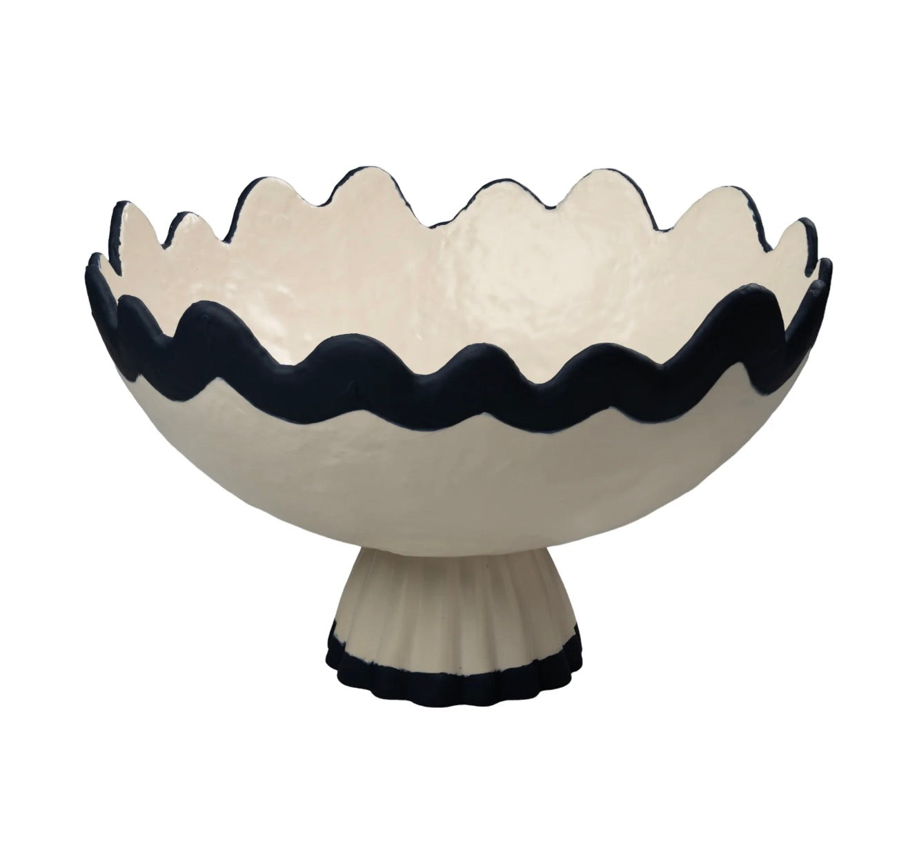 Navy Blue and White Rick Rack Footed Bowl