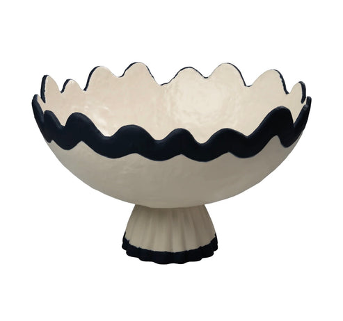 Navy Blue and White Rick Rack Footed Bowl
