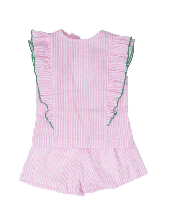 Frances Pink Stripe w/ Green Trim Romper