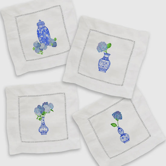 Chinoiserie Linen Cocktail Napkin Set of 4