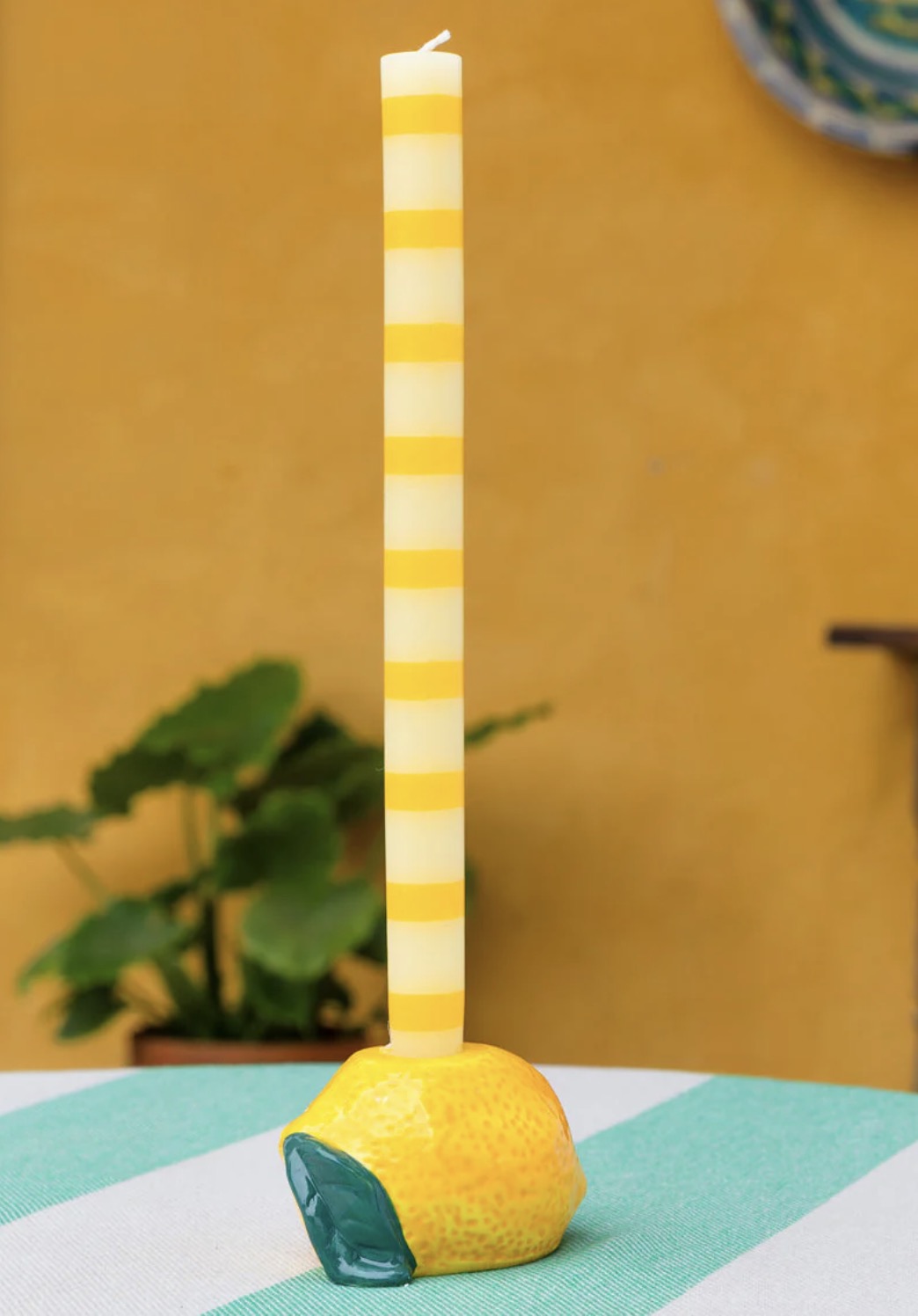 Yellow Stripe Dinner Candles