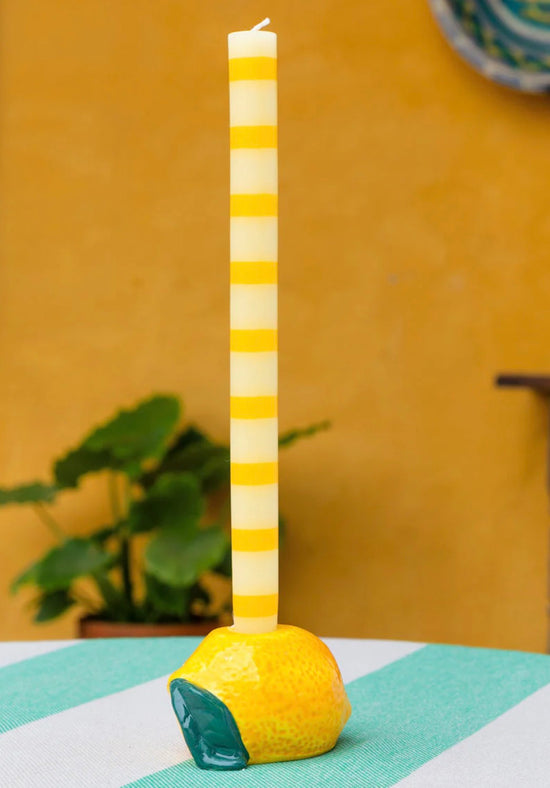 Yellow Stripe Dinner Candles
