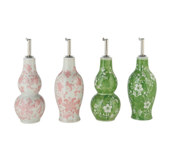 HandPainted Stoneware Pink or Green Oil Cruet