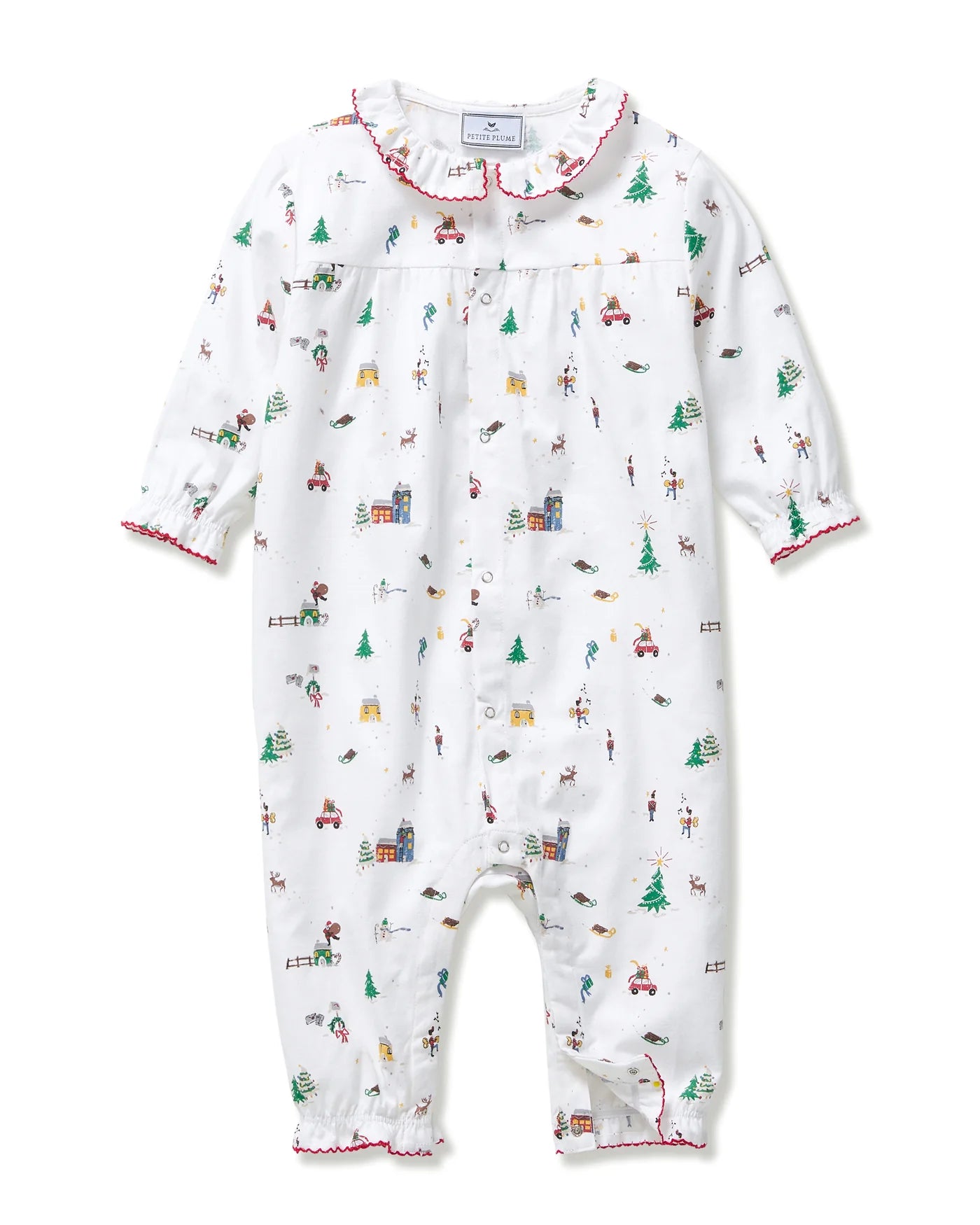 Baby’s “Holiday Town” Twill Madeline Romper by Petite Plume