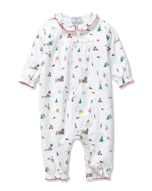 Baby’s “Holiday Town” Twill Madeline Romper by Petite Plume