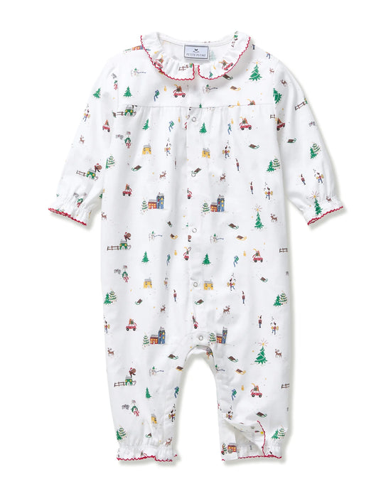Baby’s “Holiday Town” Twill Madeline Romper by Petite Plume