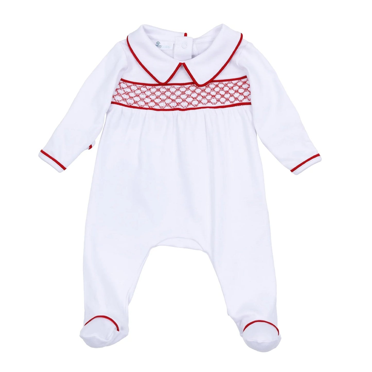 Magnolia Baby Red and White Essentials Smocked Boy Footie