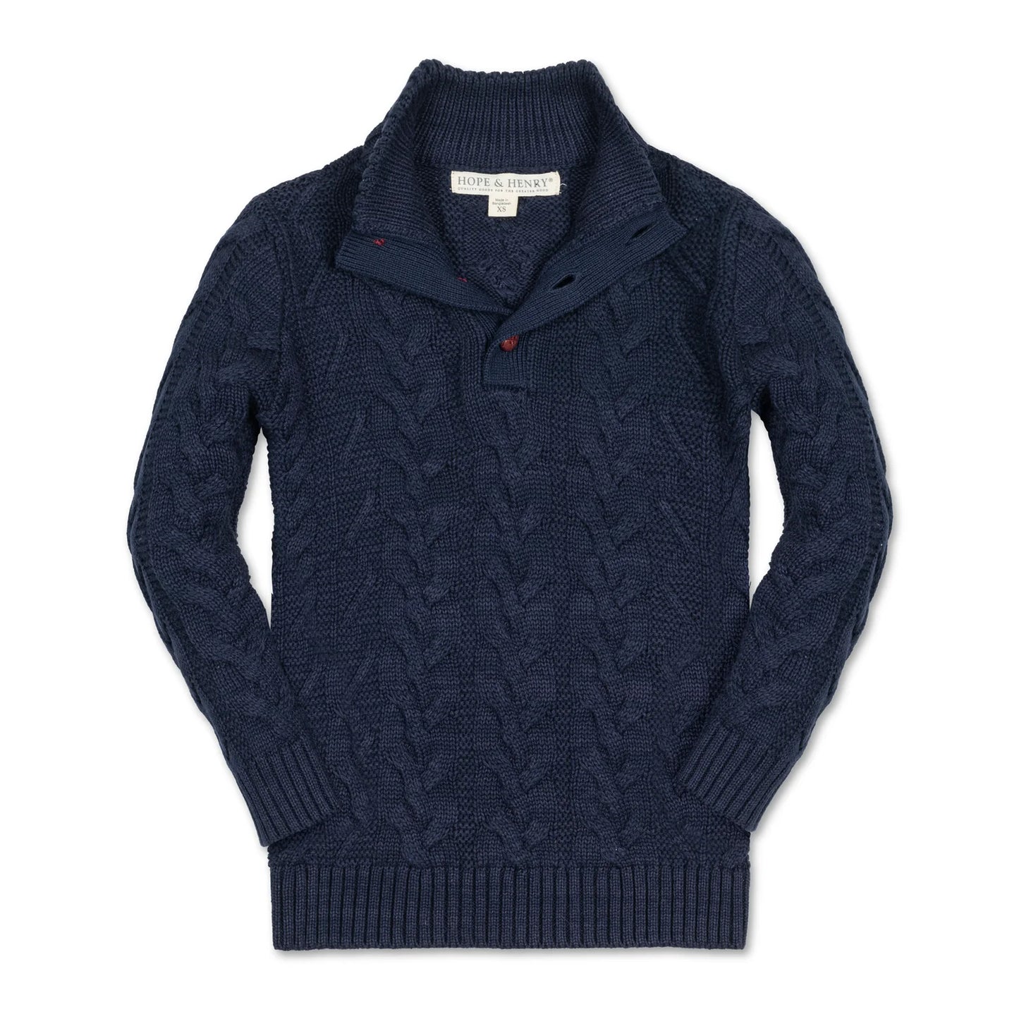 Boys Navy Cable Mock Neck Sweater
