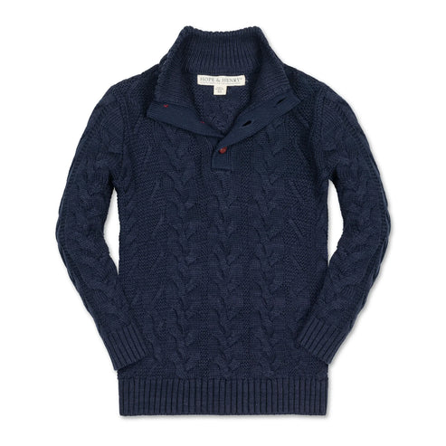 Boys Navy Cable Mock Neck Sweater