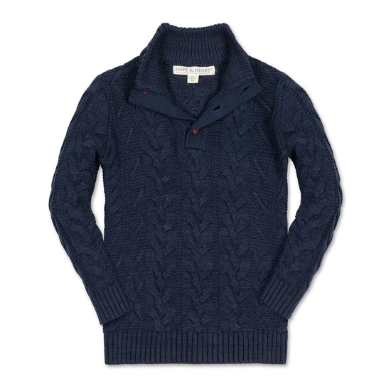 Boys Navy Cable Mock Neck Sweater