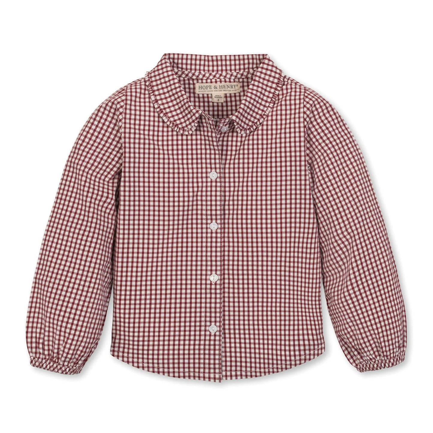 Girl’s Dark Red Check Peter Pan Collar Top